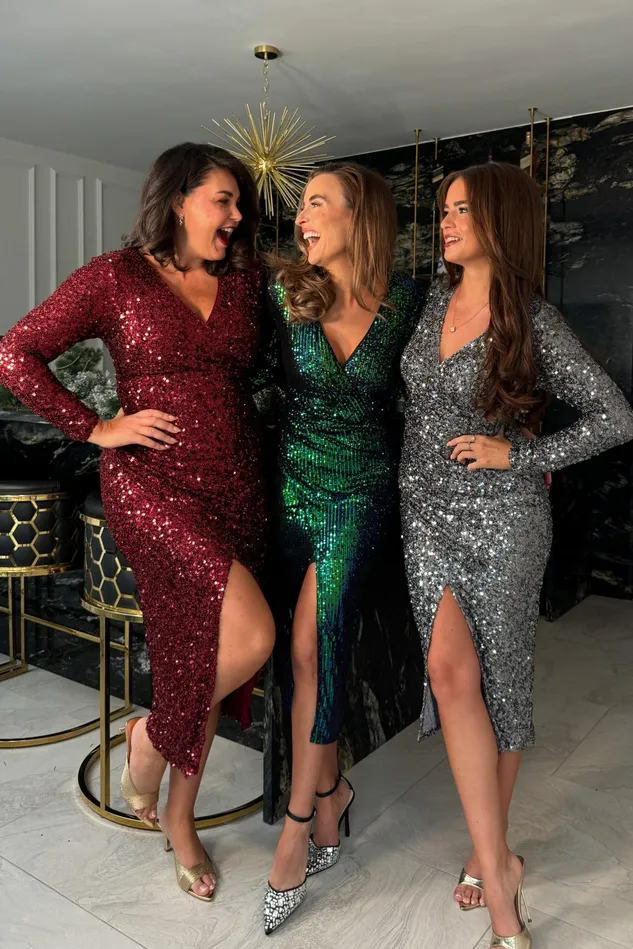 Girl In Mind Sequin Dresses Celia Silver Sequin Wrap Midi Dress 8211 Women