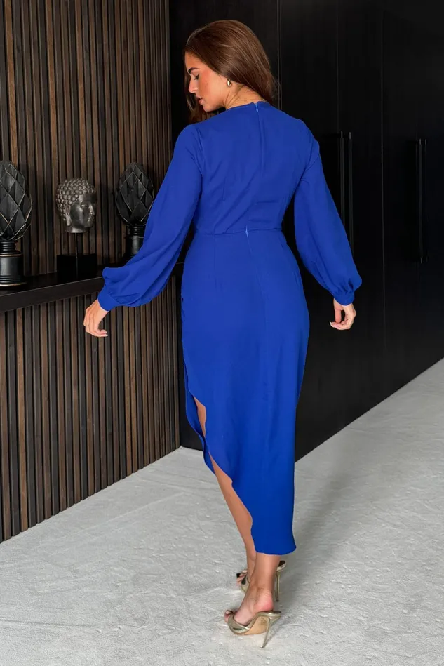 Girl In Mind Sequin Dresses Elsa Royal Blue Long Sleeve Wrap Asymmetric Dress 8211 Women