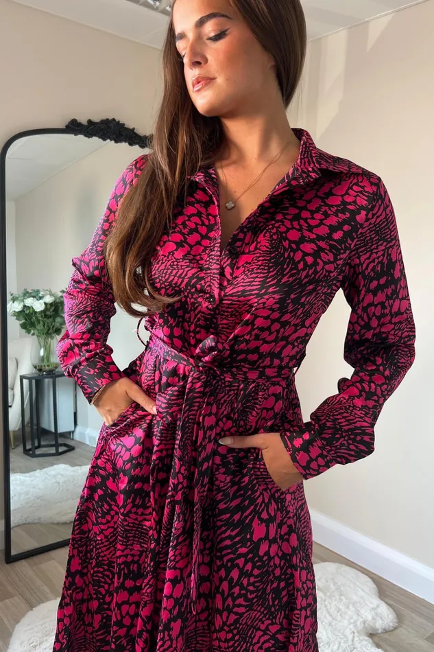 Girl In Mind Shirt Dresses Brielle Long Sleeve Shirt Dress Pink Animal Print 8211 Women