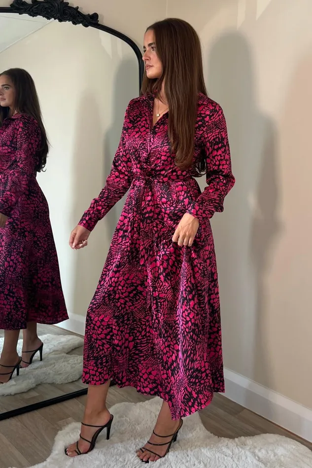 Girl In Mind Shirt Dresses Brielle Long Sleeve Shirt Dress Pink Animal Print 8211 Women