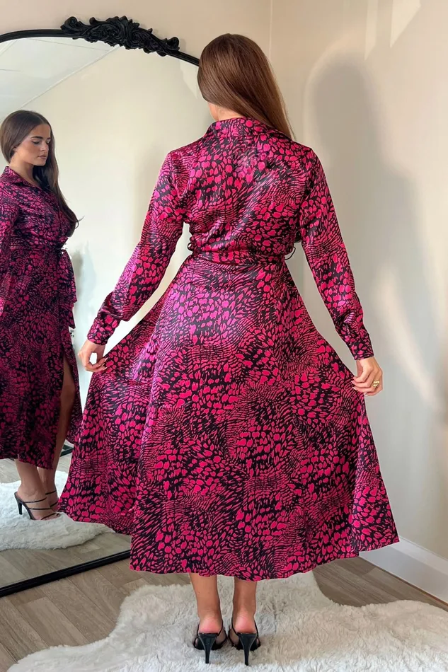 Girl In Mind Shirt Dresses Brielle Long Sleeve Shirt Dress Pink Animal Print 8211 Women