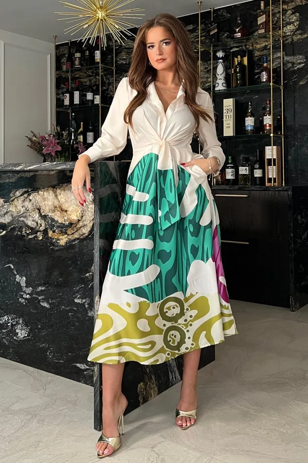 Girl In Mind Shirt Dresses Isabella Green Leaf Tie Front Shirt Dress 8211 Women