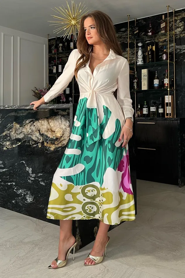 Girl In Mind Shirt Dresses Isabella Green Leaf Tie Front Shirt Dress 8211 Women