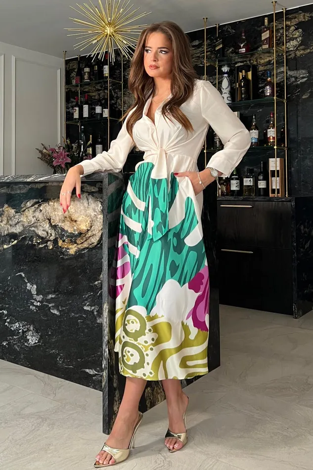 Girl In Mind Shirt Dresses Isabella Green Leaf Tie Front Shirt Dress 8211 Women