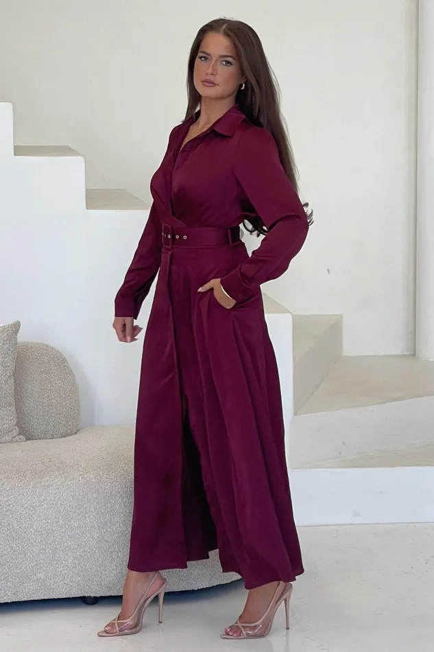 Girl In Mind Shirt Dresses Kira Wrap Detail Mxi Shirt Dress Wine 8211 Women