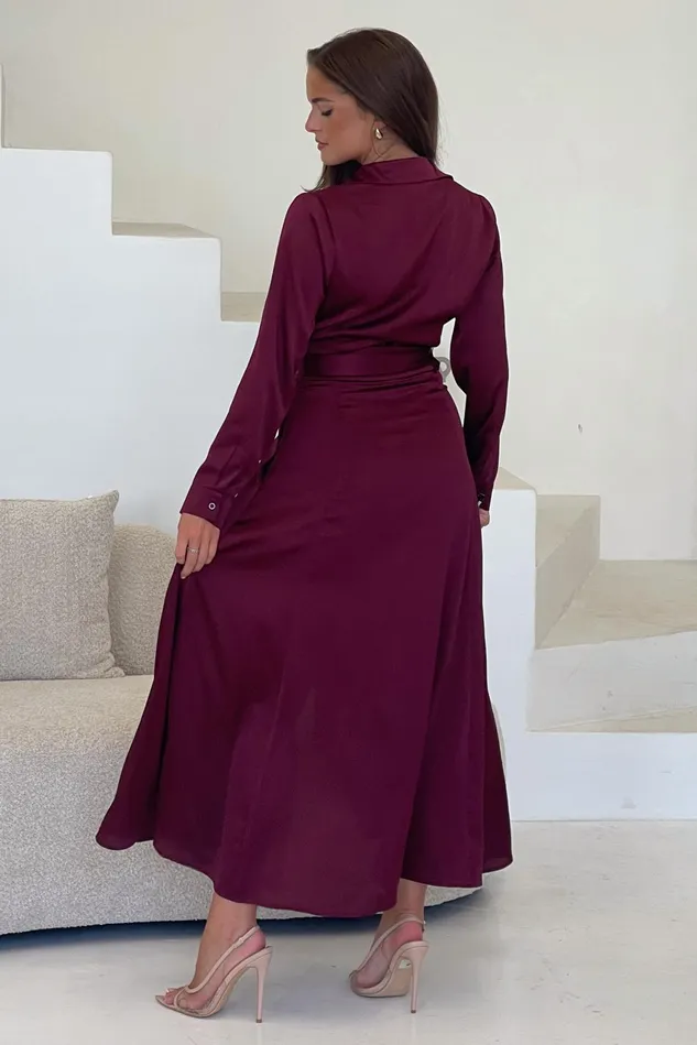 Girl In Mind Shirt Dresses Kira Wrap Detail Mxi Shirt Dress Wine 8211 Women