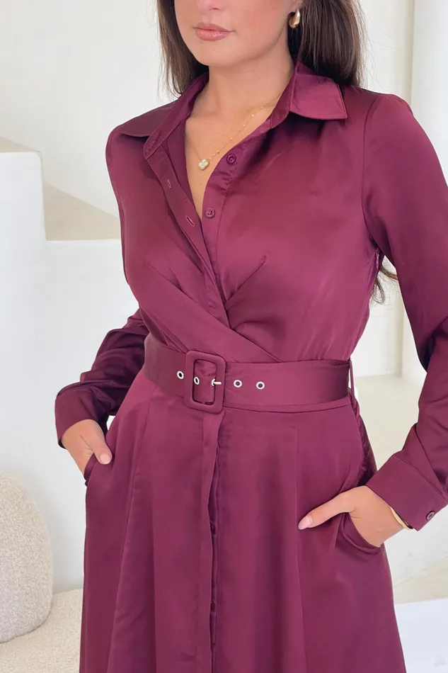 Girl In Mind Shirt Dresses Kira Wrap Detail Mxi Shirt Dress Wine 8211 Women
