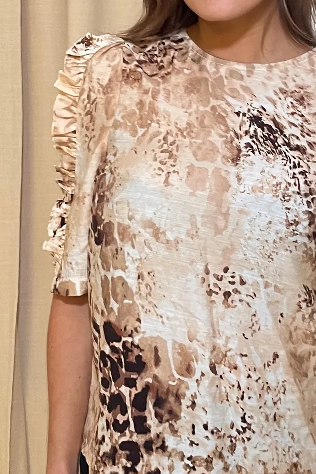 Girl In Mind Tops and Bodysuits Asher Animal Print Frill Sleeve Top 8211 Women