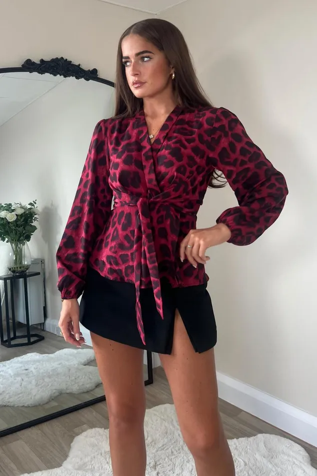 Girl In Mind Tops and Bodysuits Brooke Berry Leopard Tie Front Long Sleeve Top 8211 Women Girl In Mind Tops and Bodysuits Brooke Berry Leopard Tie Front Long Sleeve Top 8211 Women