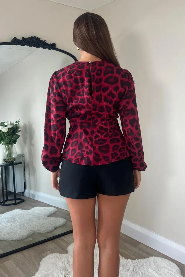 Girl In Mind Tops and Bodysuits Brooke Berry Leopard Tie Front Long Sleeve Top 8211 Women