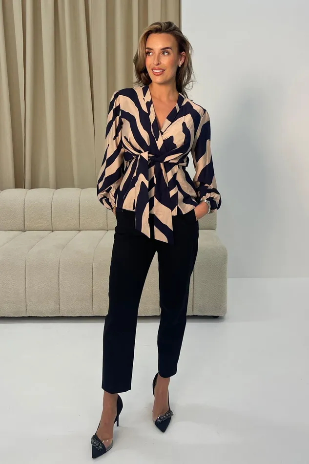 Girl In Mind Tops and Bodysuits Brooke Blue Animal Print Tie Front Top 8211 Women