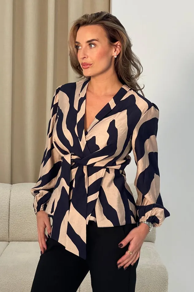 Girl In Mind Tops and Bodysuits Brooke Blue Animal Print Tie Front Top 8211 Women