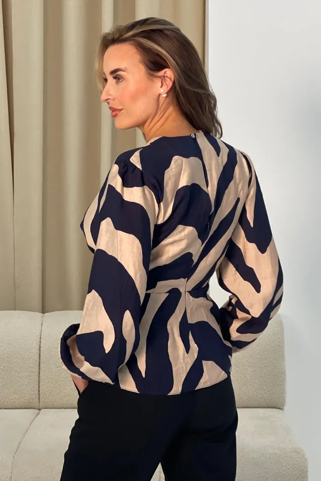 Girl In Mind Tops and Bodysuits Brooke Blue Animal Print Tie Front Top 8211 Women