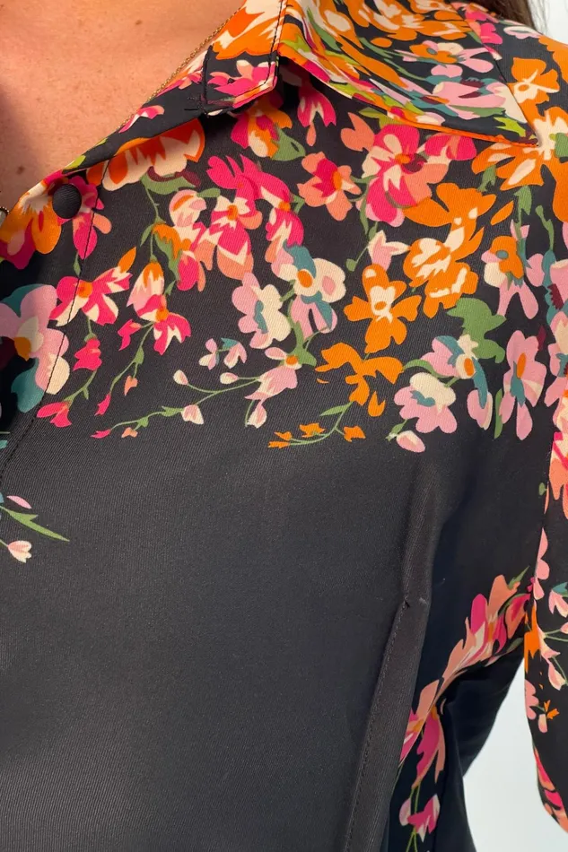 Girl In Mind Tops and Bodysuits Fie Shirred Sleeve Tie Side Shirt Black Floral 8211 Women