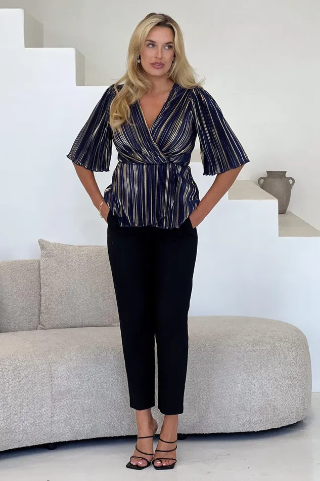 Girl In Mind Tops and Bodysuits Vienna Navy And Gold Metalic Top 8211 Women