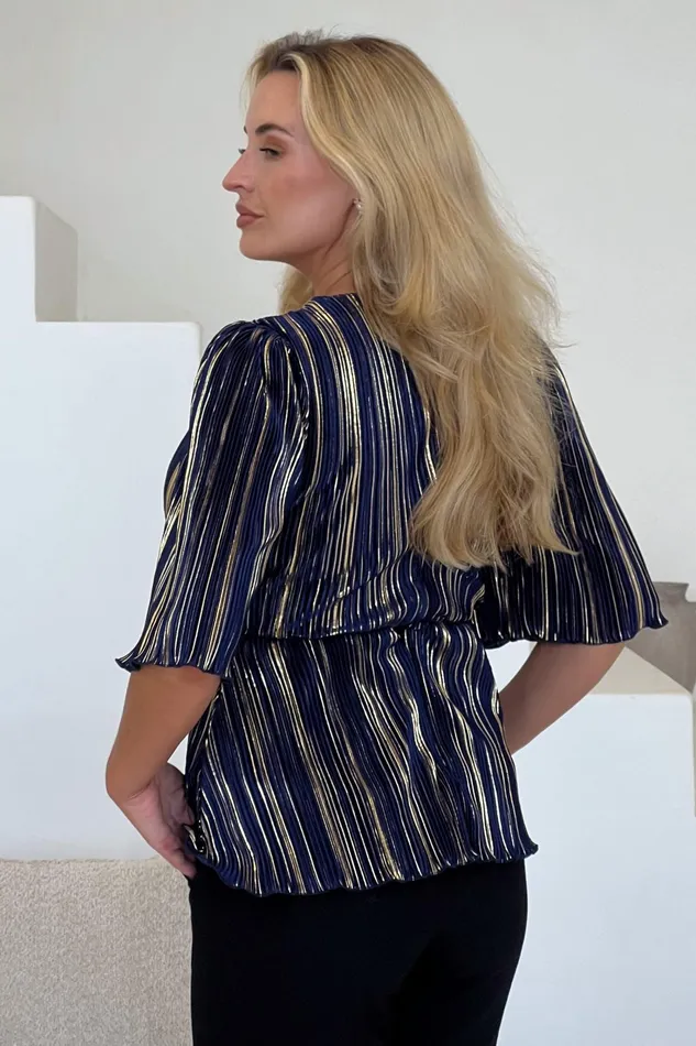 Girl In Mind Tops and Bodysuits Vienna Navy And Gold Metalic Top 8211 Women