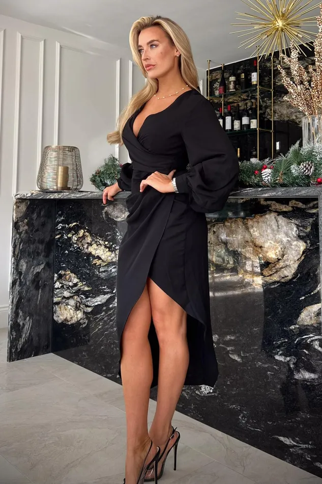 Girl In Mind Wrap Dresses Elsa Black Long Sleeve Wrap Asymmetric Dress 8211 Women