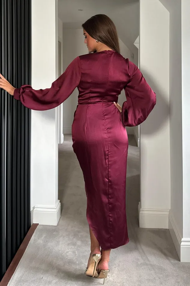 Girl In Mind Wrap Dresses Elsa Gold Buckle Long Sleeve Wrap Asymmetric Dress In Wine 8211 Women