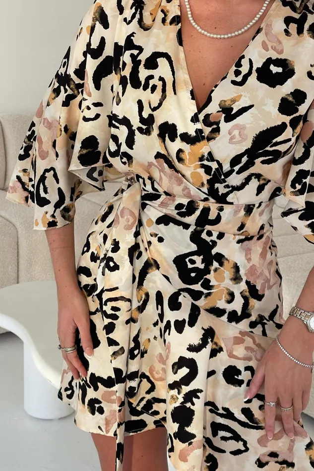 Girl In Mind Wrap Dresses Elsie Cream Animal Print Wrap Over Mini Dress 8211 Women