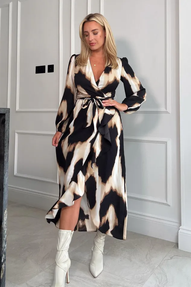 Girl In Mind Wrap Dresses Erin Animal Long Sleeve Split Hem Frill Detail Maxi Dress 8211 Women Girl In Mind Wrap Dresses Erin Animal Long Sleeve Split Hem Frill Detail Maxi Dress 8211 Women