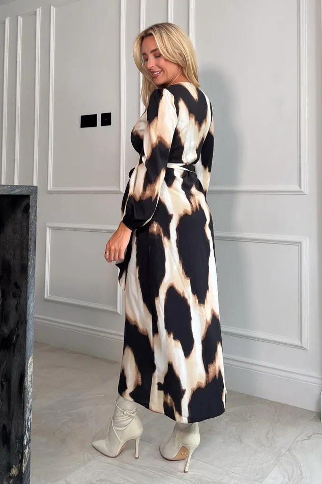 Girl In Mind Wrap Dresses Erin Animal Long Sleeve Split Hem Frill Detail Maxi Dress 8211 Women
