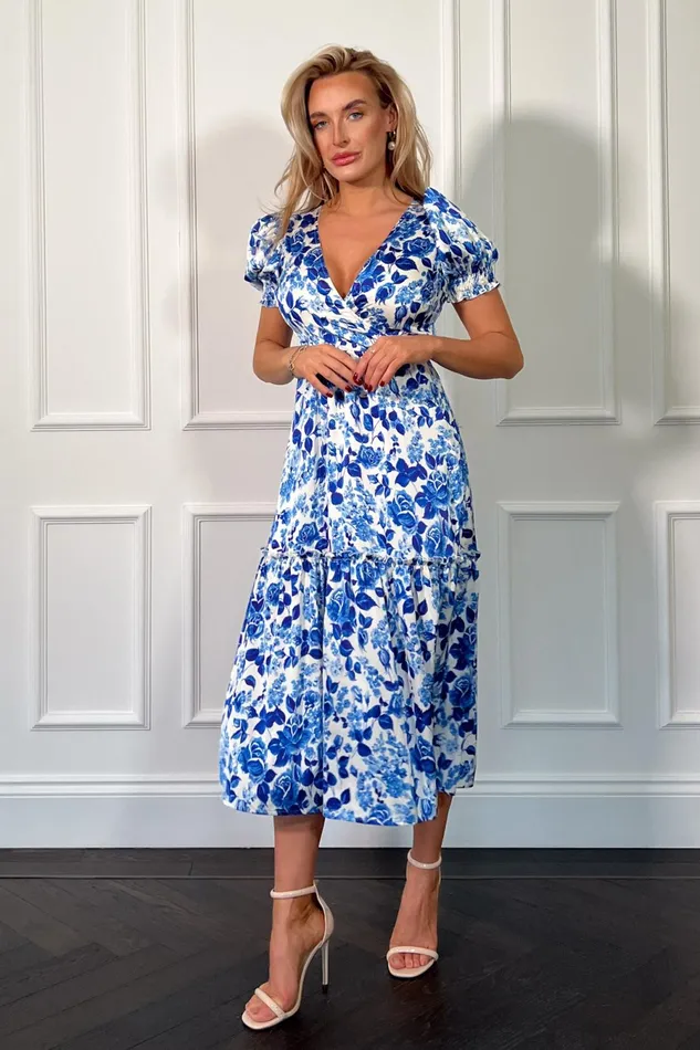Girl In Mind Wrap Dresses Maya Wrap Tierred Midi Dress Blue Floral 8211 Women