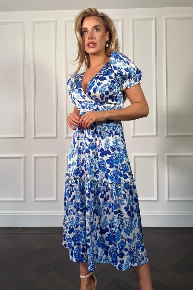 Girl In Mind Wrap Dresses Maya Wrap Tierred Midi Dress Blue Floral 8211 Women