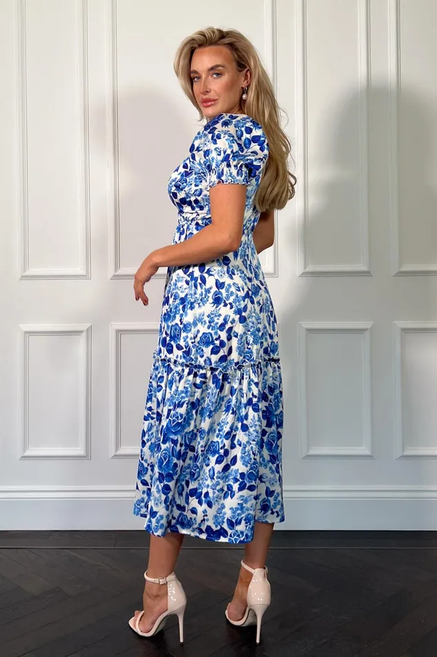 Girl In Mind Wrap Dresses Maya Wrap Tierred Midi Dress Blue Floral 8211 Women