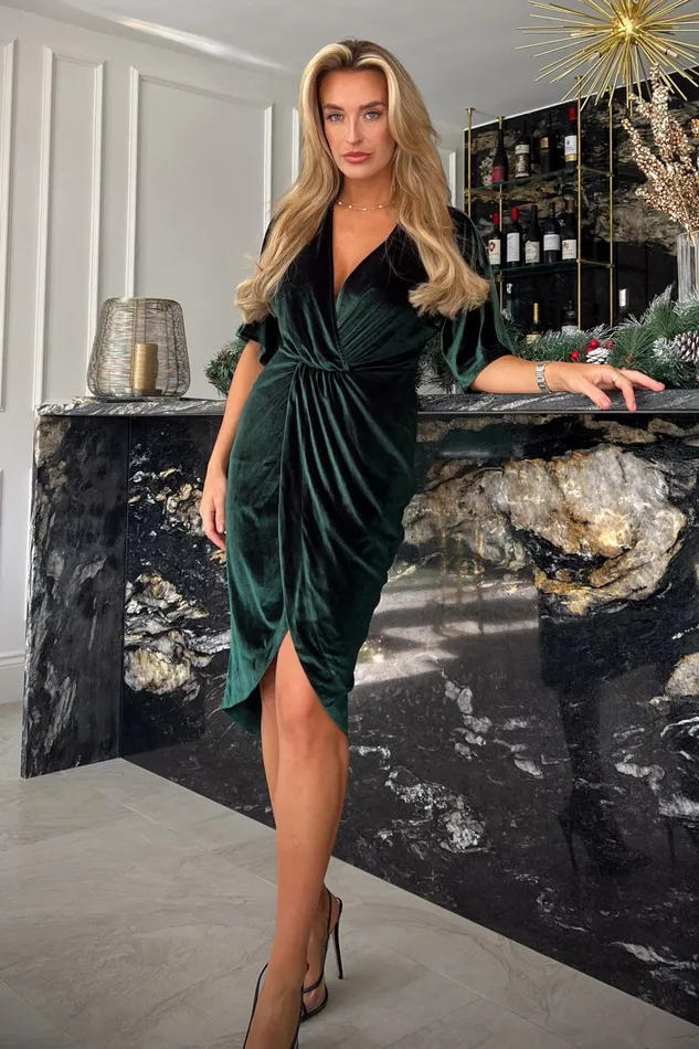 Girl In Mind Wrap Dresses Siena Emerald Velvet Wrap Detailing Midi Dress 8211 Women Girl In Mind Wrap Dresses Siena Emerald Velvet Wrap Detailing Midi Dress 8211 Women