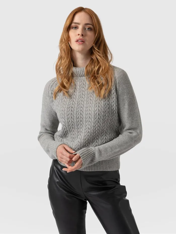 Glen Cable Knit Sweater 8211 Grey Grey Women Saint And Sofia Knitwear