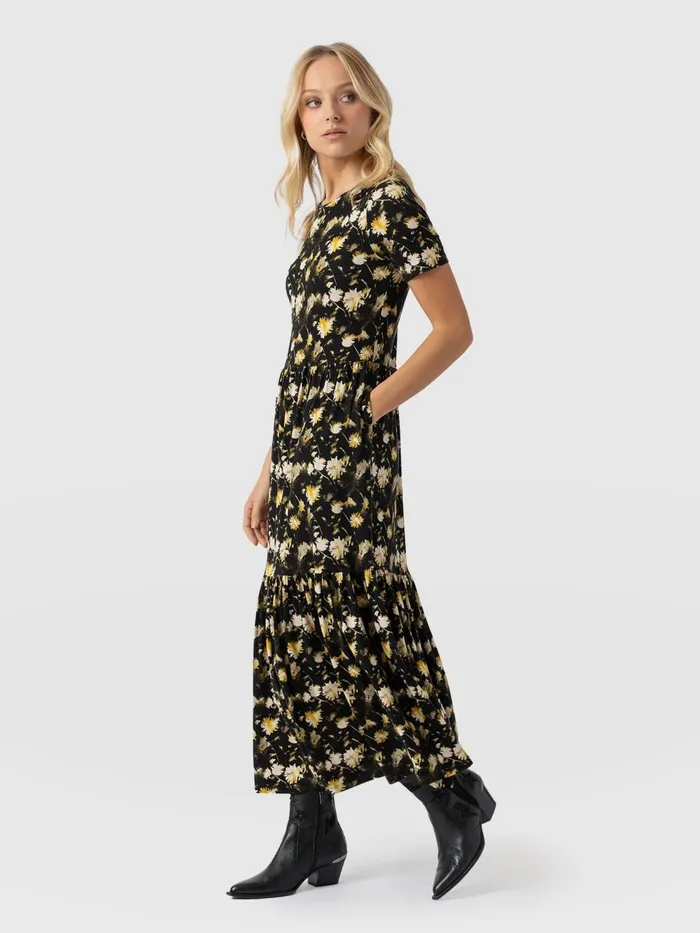 Greenwich Dress Short Sleeve 8211 Black Daisy Floral Black Daisy Floral Women Saint And Sofia Dresses