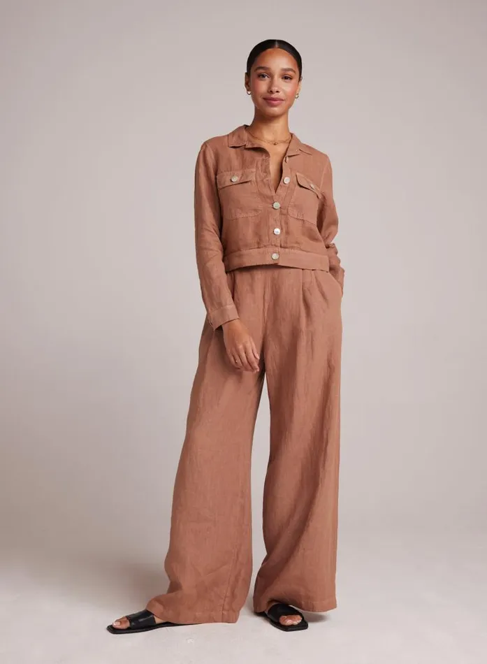 High Waisted Linen Pleated Pant 8211 Desert Brown Women Bella Dahl Pants