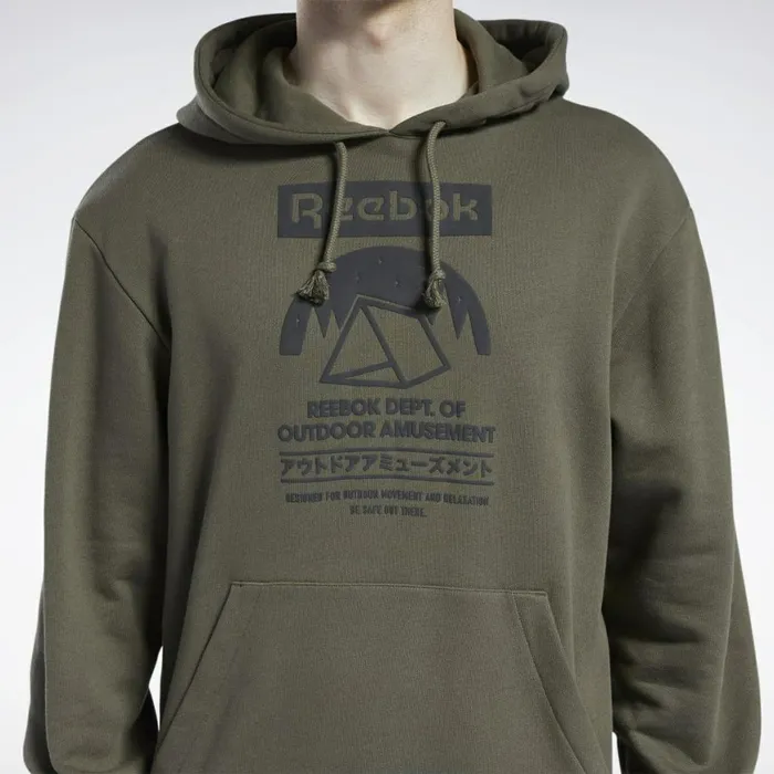 Hoodies and Sweatshirts MensWomens Reebok Classics Camping Graphic Hoodie Army Green