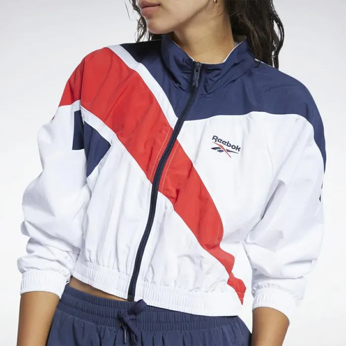 Hoodies and Sweatshirts Womens Reebok Classics Cropped Vector Track Jacket White Vector Navy Vector Red