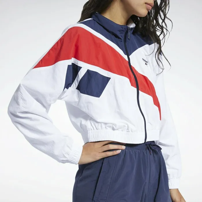 Hoodies and Sweatshirts Womens Reebok Classics Cropped Vector Track Jacket White Vector Navy Vector Red