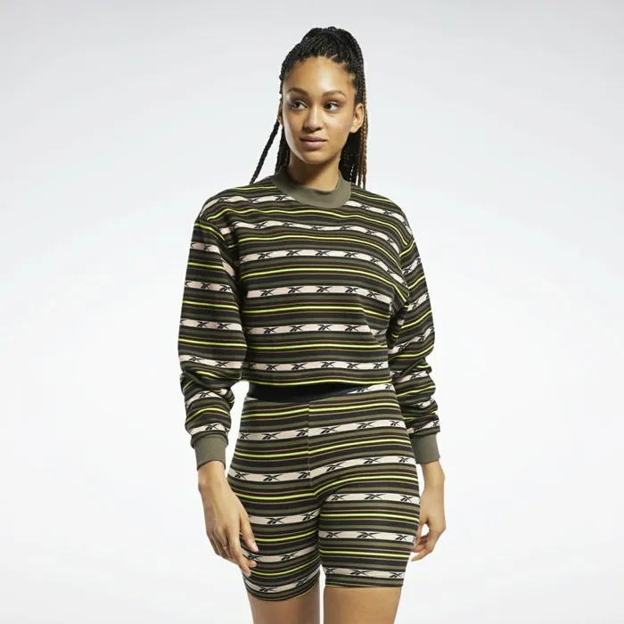 Hoodies and Sweatshirts Womens Reebok Classics Printed Sweatshirt Army Green