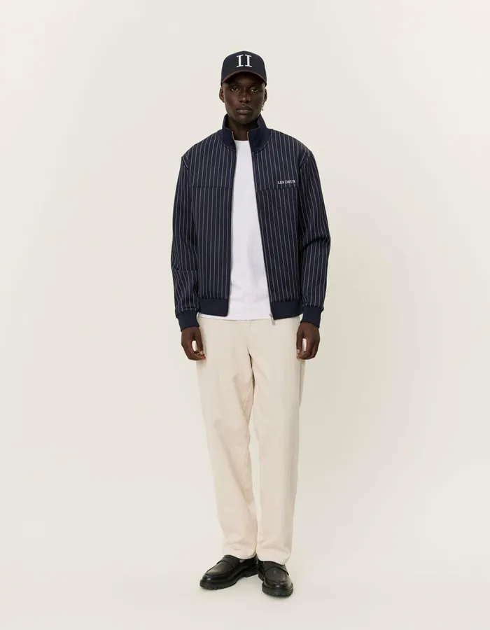 HoodiesSweatshirts Men Les Deux Ballier Pinstripe Track Jacket 8211 Dark NavyLight Ivory