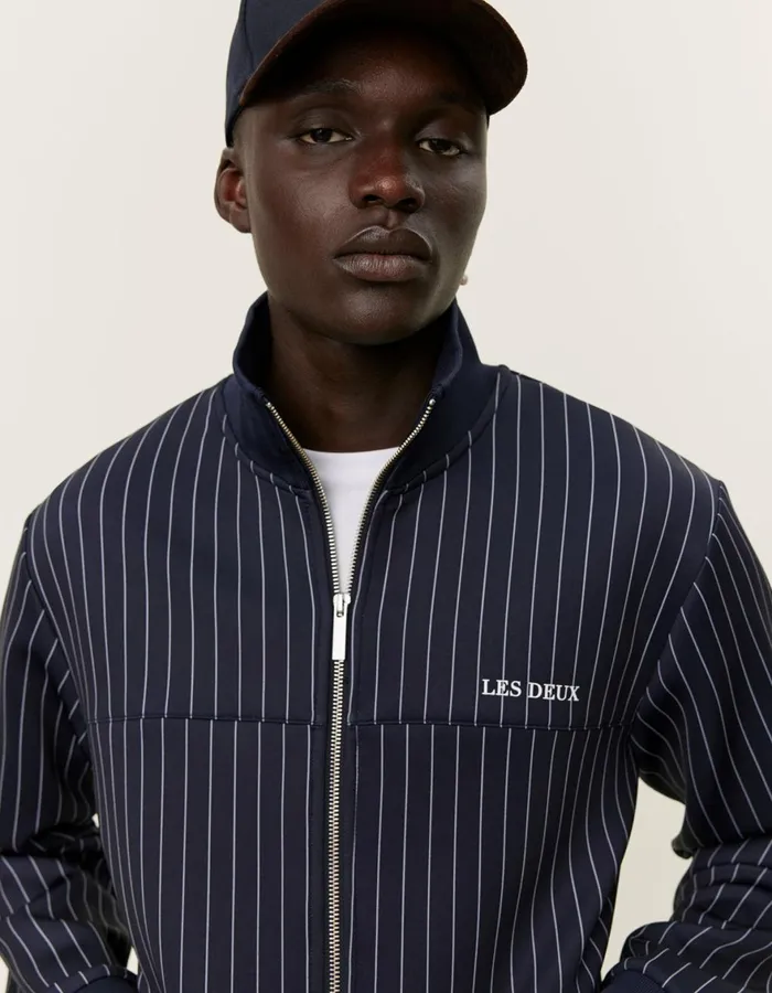 HoodiesSweatshirts Men Les Deux Ballier Pinstripe Track Jacket 8211 Dark NavyLight Ivory