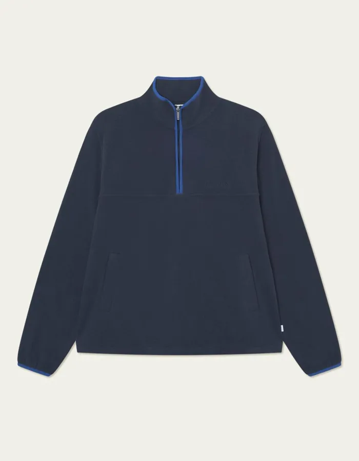 HoodiesSweatshirts Men Les Deux Contrast HalfZip Fleece Sweatshirt 8211 Dark Navy
