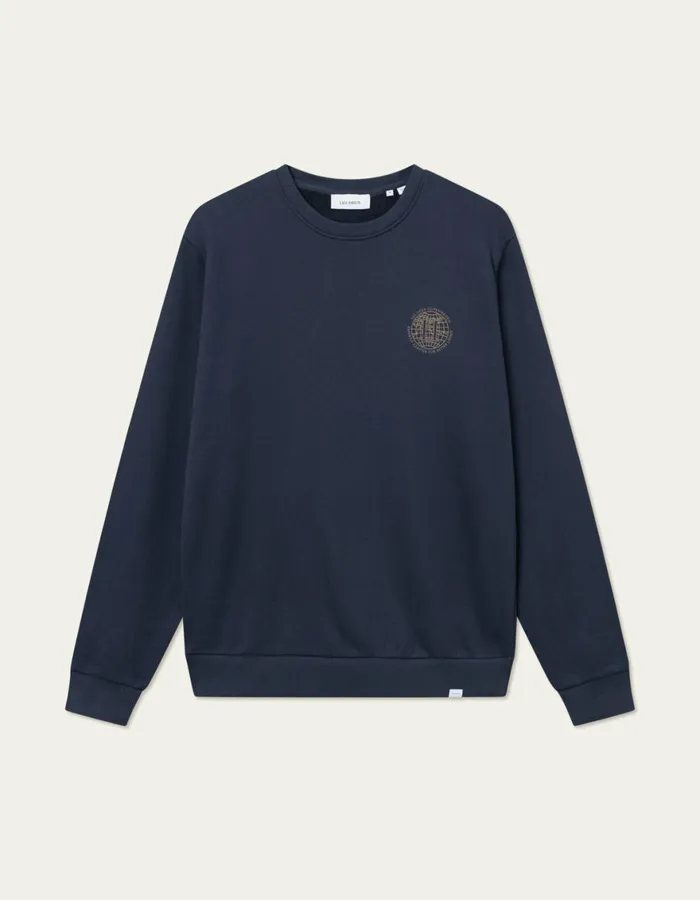 HoodiesSweatshirts Men Les Deux Globe Sweatshirt 8211 Dark NavyTobacco Brown