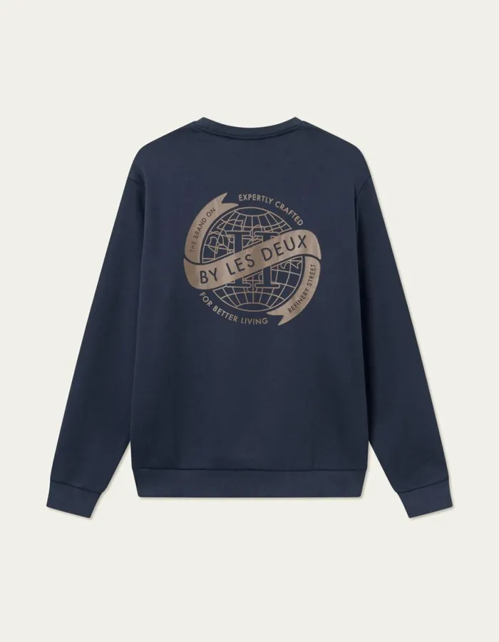 HoodiesSweatshirts Men Les Deux Globe Sweatshirt 8211 Dark NavyTobacco Brown