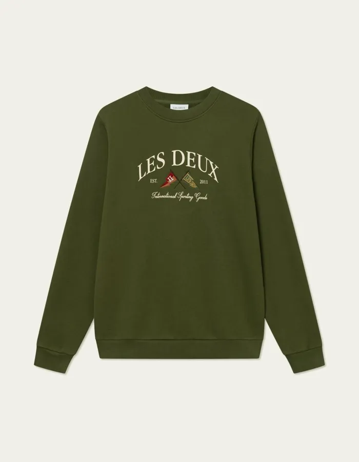 HoodiesSweatshirts Men Les Deux Ivy League Sweatshirt 8211 Chive Green