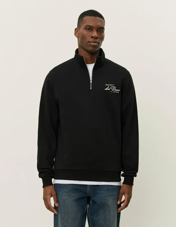HoodiesSweatshirts Men Les Deux Scandinavian HalfZip Sweatshirt 8211 BlackIvory