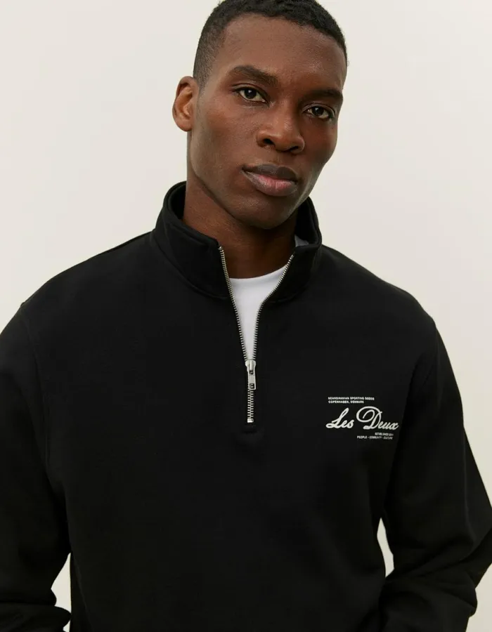 HoodiesSweatshirts Men Les Deux Scandinavian HalfZip Sweatshirt 8211 BlackIvory
