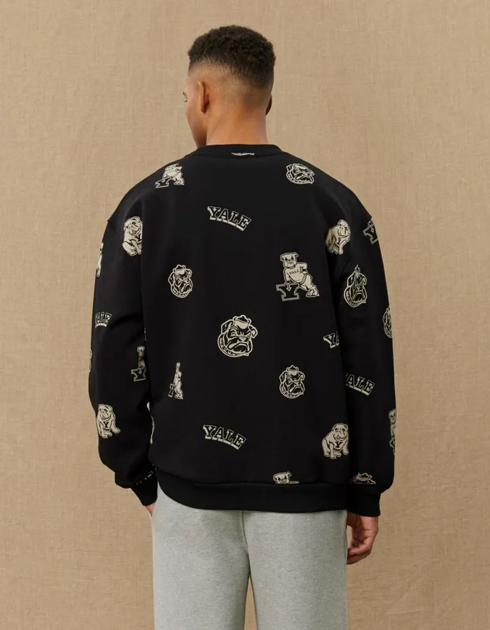 HoodiesSweatshirts Men Les Deux Yale AOP Logo Sweatshirt 8211 BlackIvory