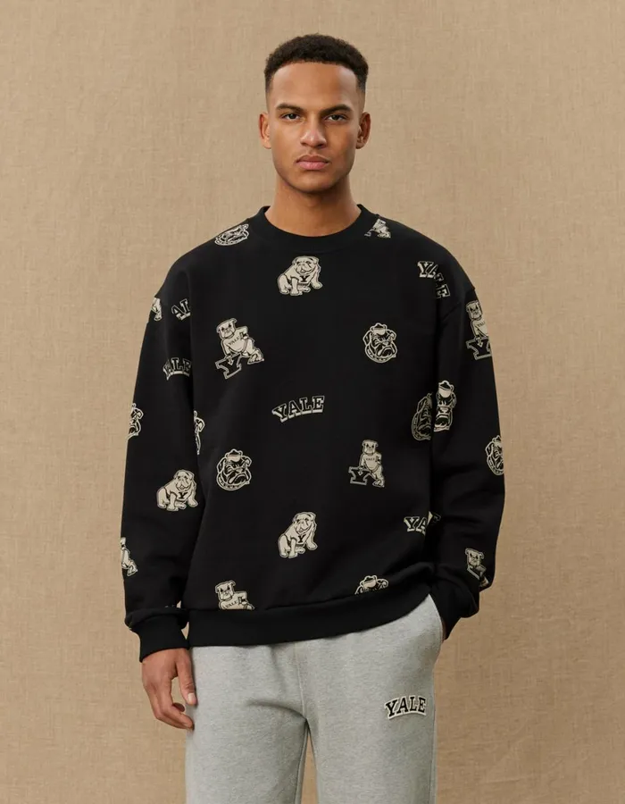 HoodiesSweatshirts Men Les Deux Yale AOP Logo Sweatshirt 8211 BlackIvory