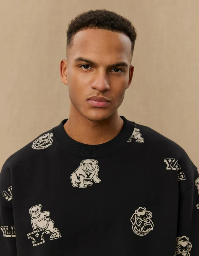 HoodiesSweatshirts Men Les Deux Yale AOP Logo Sweatshirt 8211 BlackIvory