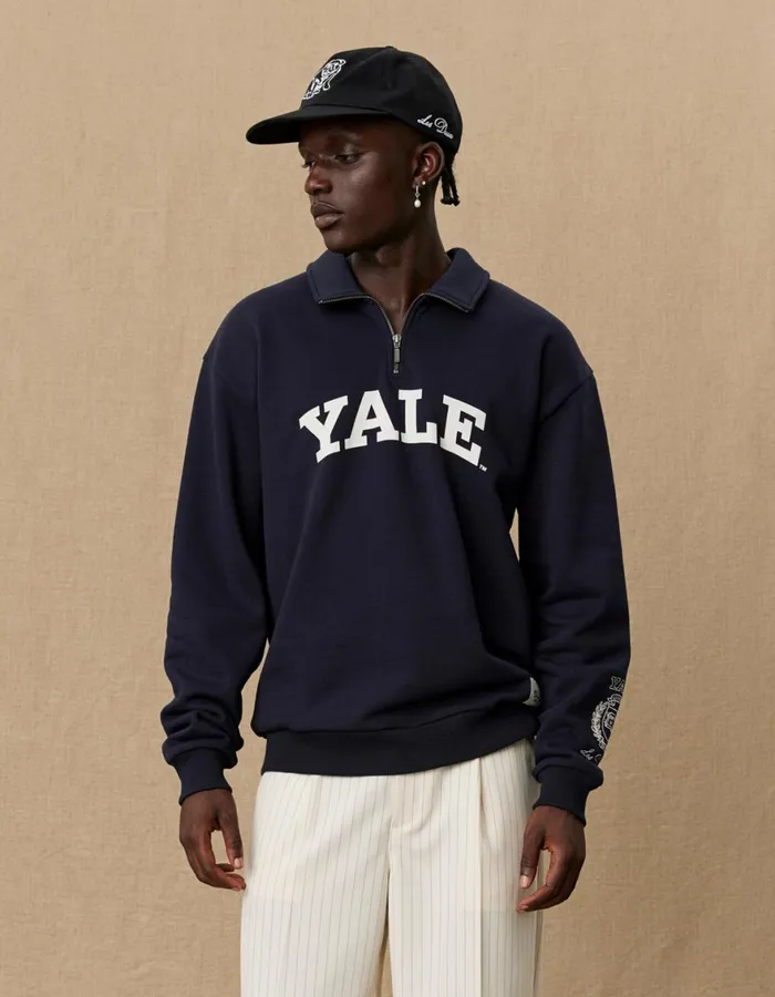 HoodiesSweatshirts Men Les Deux Yale Logo HalfZip Sweatshirt 8211 Dark Navy