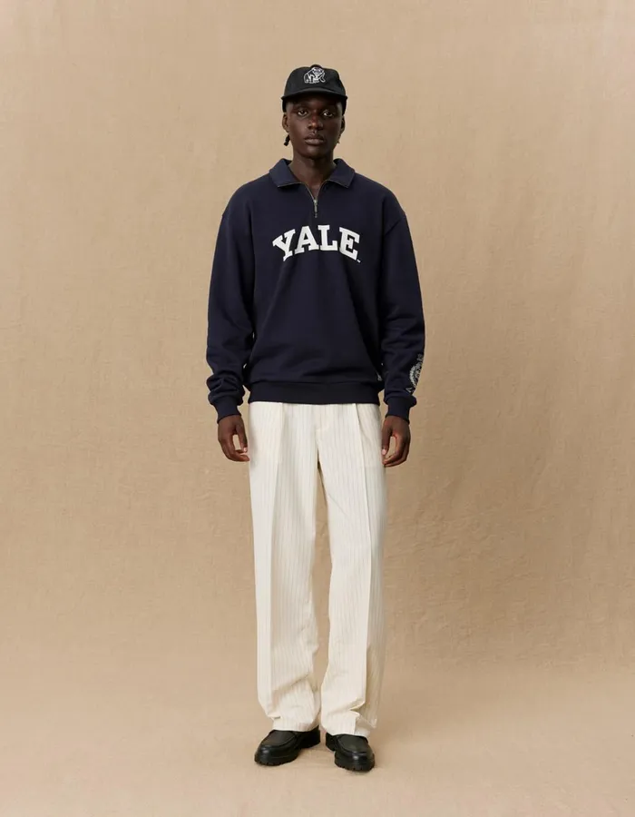 HoodiesSweatshirts Men Les Deux Yale Logo HalfZip Sweatshirt 8211 Dark Navy