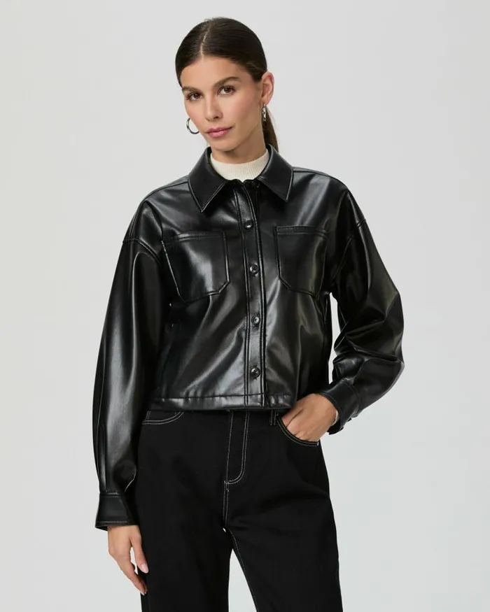 Jackets and Coats Women PAIGE Connor Shacket 8211 Black Faux Leather Jackets and Coats Women PAIGE Connor Shacket 8211 Black Faux Leather